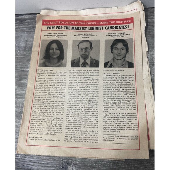 Vintage Newspaper Vote for the Marxist-Leninist Candidates Paperback 1980 - Picture 1 of 5